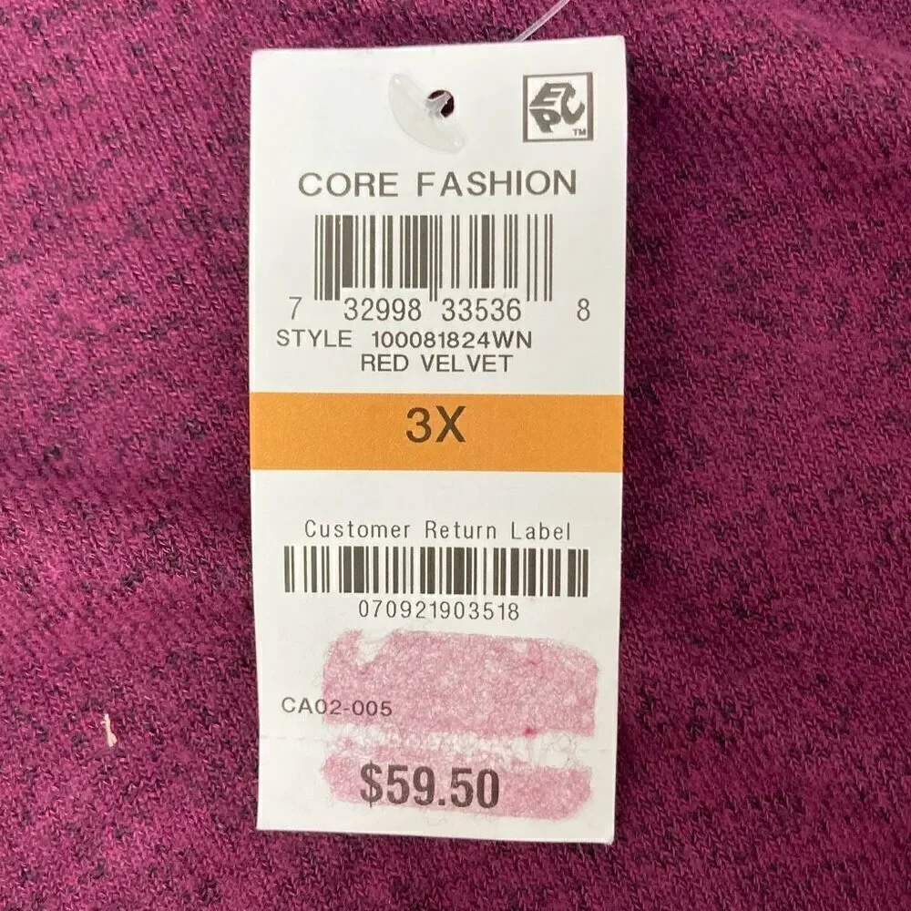 Style & Co. Womens Plus Ribbed V-Neck Sweater Purple size 3X